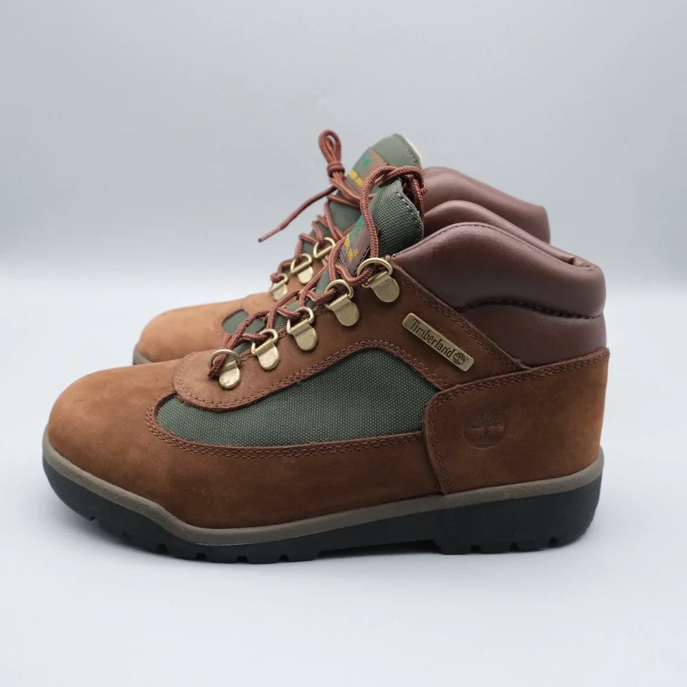 Timberland Field Boots Kids Brown Green Leather Canvas 4 16937 Outdoor